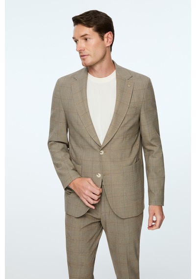 Morven Erkek Kahve Poliviskon Trend Ekoseli Slim Fit Mono Yaka Ceket 26ms002015400 Kahve