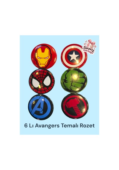 Marvel Süper Kahraman Rozet Seti 6'lı Iron Man, Captain America, Spider-man, Hulk, Thor, Avengers Diğer
