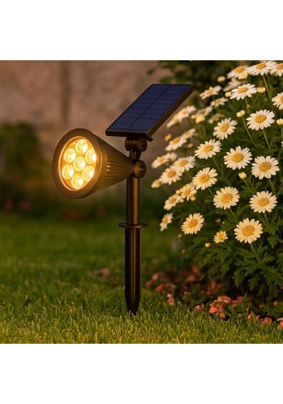Solar Led Bahçe Armatürü Işık Güneş Enerjili Kazıklı Duvar Montajlı Çim Aydınlatma Lambası 7 Led Ip65 90 L Çok Renkli
