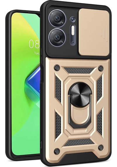 Newface İnfinix Hot 30 5g Kılıf Pars Lens Yüzüklü Silikon - Gold Altın