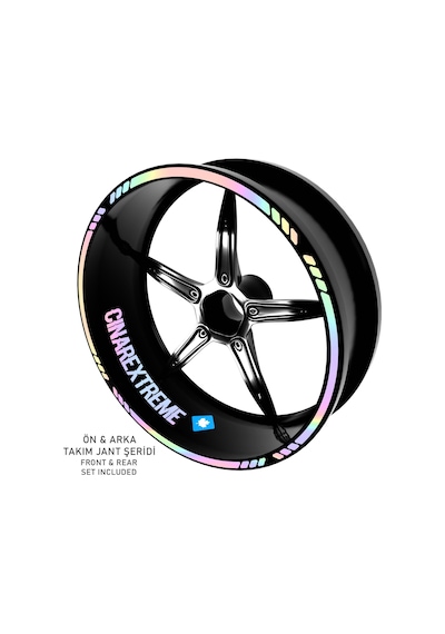 Çınar Extreme Hypnotic Gökkuşağı Hologram Efektli 4 Parçalı Kesikli Motosiklet Jant Şeridi Sticker