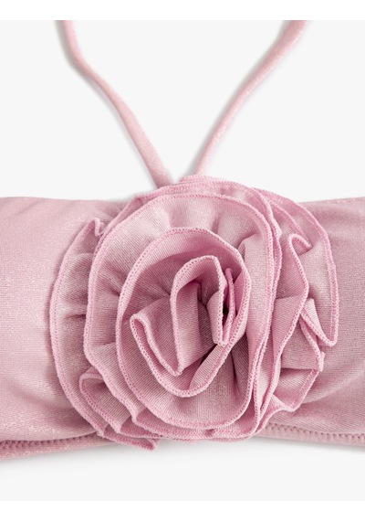 Koton Straplez Bikini Üstü Gül Aplike Detaylı Askı Detaylı Pedli Pembe 4sak10126mm