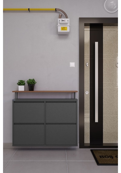 Ceha Tablalı 4'lü Metal Ayakkabılık - Füme K.AYK-2.4/AC/P 7979