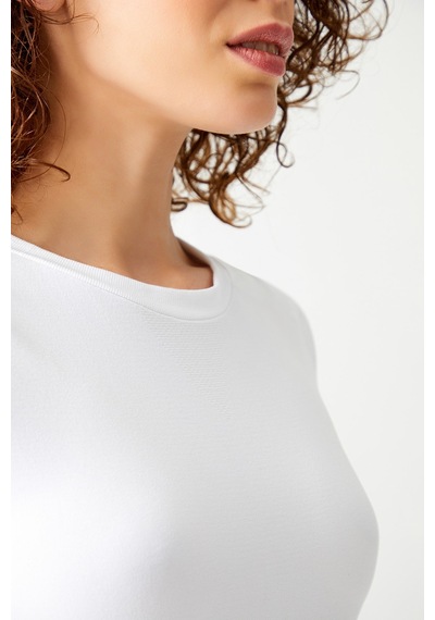 Los Ojos Beyaz Seamless Yumuşak Dokulu Spor T-shirt Crop Top Beyaz Beyaz