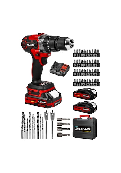 Dragro DRG-21V Çift Akülü K Vidalama Çelik Mandren Kömürsüz Motor Darbeli Şarjlı Matkap