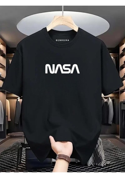 Nasa Baskılı Oversize Tişört SIYAH