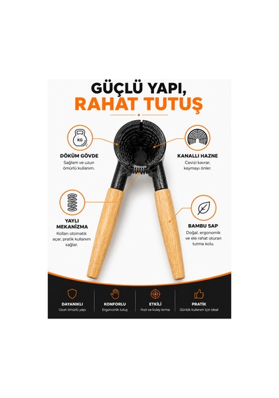 Döküm Ceviz Kıracağı Bambu Saplı Ergonomik Yaylı Manuel Ceviz Ve Fındık Kıracağı