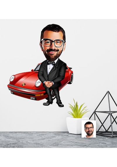 Kişiye Özel Bay Patron Karikatürlü Duvar Sticker 50X70CM 1