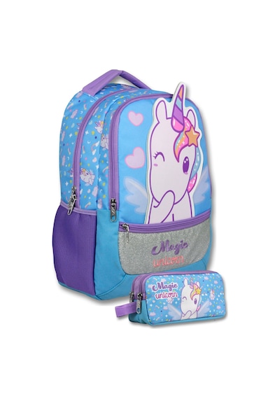 Ümit Çanta Mor - Turkuaz Kız Çocuk Magic Unicorn Baskılı İlkokul Çantası Ve Kalemlik Seti - Setumt6015c Çok Renkli