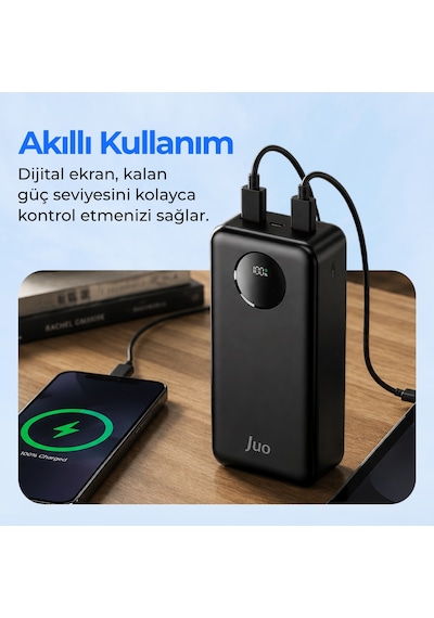 Juo MT03278 30000 mAh 22.5 W Dijital Led Ekranlı Taşınabilir Hızlı Şarj Powerbank Siyah