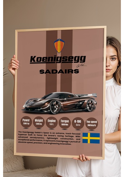 Koenigsegg Sadair's Spear Tablo - Teknik Özellikli Hiper Araba Poster - Çerçeveli Duvar Dekoru Kayın