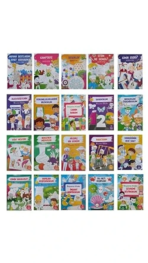 Okul Öncesi Çocuklar İçin Temalı Boyama Kitapları-20 Kitap Set