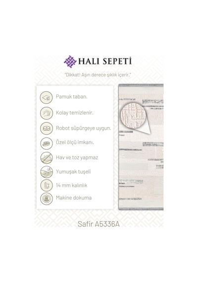 Halı Sepeti Safir A5336a Gri & Krem Halı 14mm Hav, Robot Süpürge Uyumlu Salon & Koridor Halısı Açık Gri - Krem
