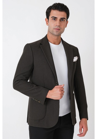 Slim Fit Torba Cepli Fitilli Dokuma Esnek Yünlü Haki Ceket C 747