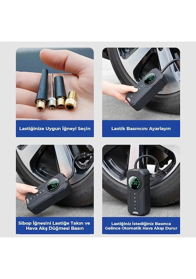Taşınabilir Şarjlı Jump Starter - Akü Takviyesi + Lastik Şişirici + Powerbank + Led Işık Hepsi Bir A