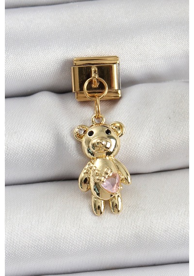 316l Çelik Sallantılı Zirkon Taşlı Ayıcık Model Gold Renk Nomination Charm Altın