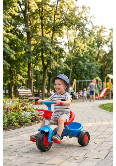 Boni Bike 3 Tekerli Metal Gövdeli 50kg Taşıma Kapasiteli Ön Ve Arka Sepetli Renkli Çocuk Bisikleti Kırmızı