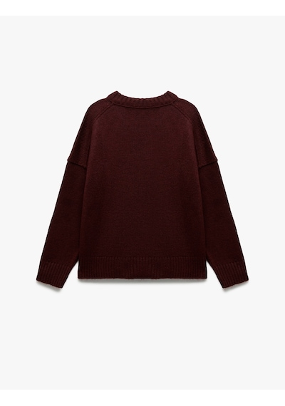 Koton Uzun Kollu Bisiklet Yaka Triko Oversize Kazak Bordo 6wak90177ht Bordo