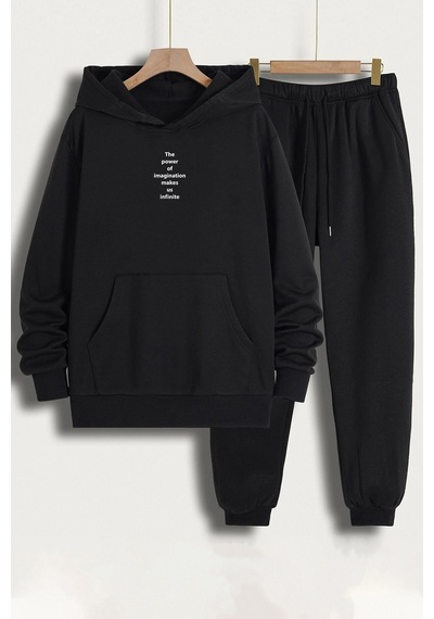 Uyguntarz Unisex The Power Baskılı Eşofman Takımı Siyah