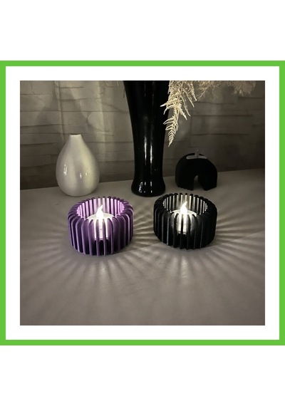 Bezos 3d Baskı Modern Çizgili Mumluk - Tealight Mumluk 1 Adet -mor Dmc