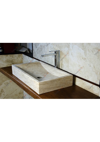 Köşeli Traverten Yay Mermer Lavabo