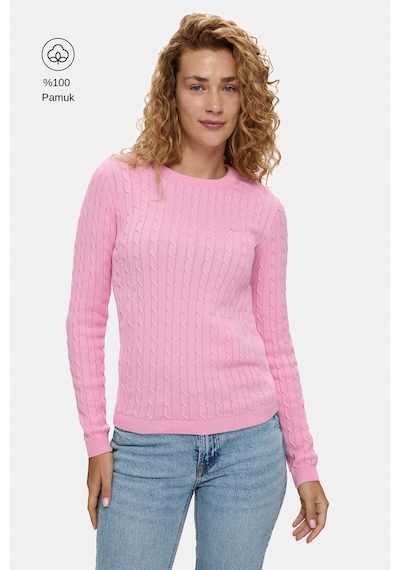 UCLA Shanu Pembe Bisiklet Yaka %100 Pamuk Nakışlı Standard Fit Kadın Triko