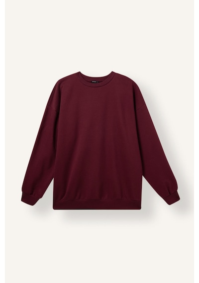 Defacto Oversıze Bisiklet Yaka Basıc Kalın Sweatshirt F9628ax26aubr115 Bordo-br115