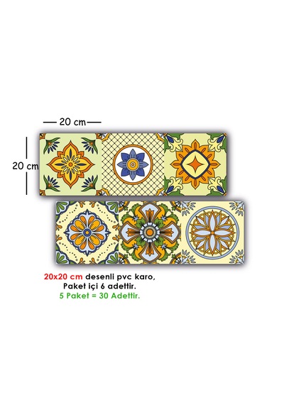 Kendinden Yapışkanlı Sarı Tile Desenli Pvc Karo 20x20 Cm 5 Li Paket