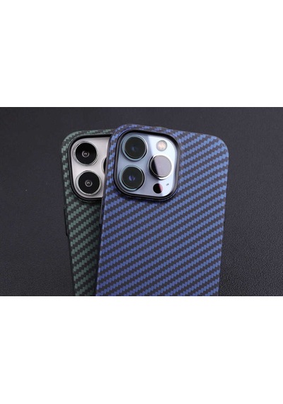 Apple Uyumlu iPhone 13 Pro Max Kılıf Karbon Fiber Tasarımlı Zore Karbono Kapak Mavi