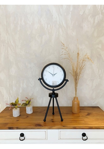 Siyah Metal Mini Tripod Zarif Masa Saati 45 26 Cm Renkli