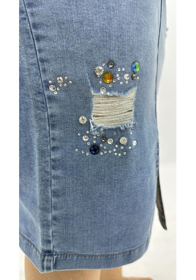 Zanessi Fashıon Büyük Beden Denim Taşlı Kalem Etek Mavi
