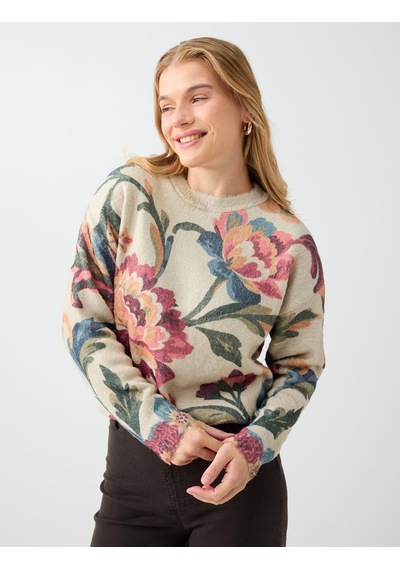 Jimmy Key Ekru Floral Desenli Bisiklet Yaka Triko Kazak 6ww137866114