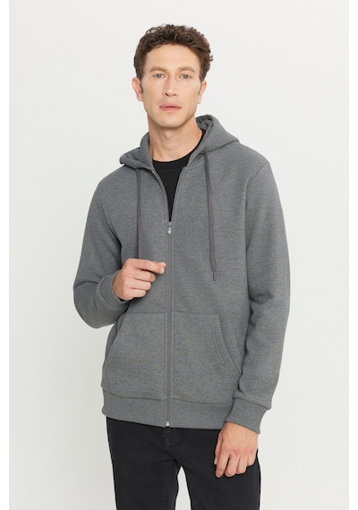 AC&Co / Altınyıldız Classics Erkek Antrasıt Melanj Standart Fit Normal Kesim Kapüşonlu Fermuarlı Sweatshirt Antrasit