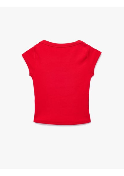 Koton Slim Fit Kısa Kollu Kayık Yaka Kaşkorse Pamuklu Tişört Kırmızı 6sal10685ık