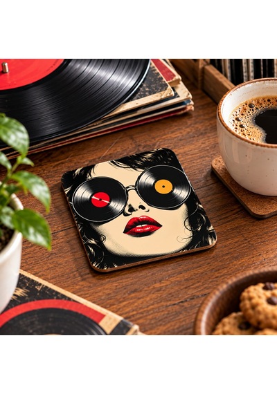 Plakların Divası Temalı Dekoratif Mdf Bardak Altlığı 10x10 Cm Çok Renkli