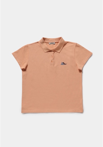 Colin's Colins Regular Fit Polo Yaka Nakışlı Kadın Turuncu Kısa Kol Tişört Cl1079949 Q1.v2 Psl Somon