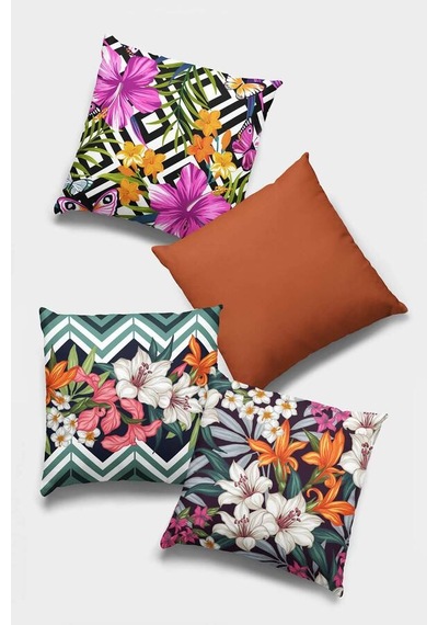 Çok Renkli Çiçekli Çift Taraf 4'lü Set Kırlent Kılıfı 4kr038n11