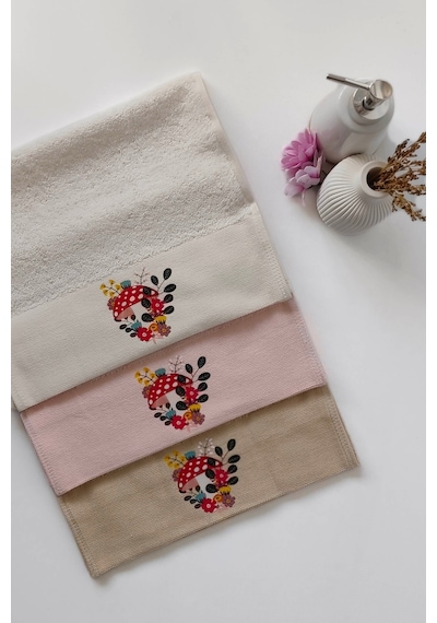 3'lü Mantar Baskılı Karışık Renkli Misafir Havlu Takımı - Bambu El & Yüz & Mutfak Havlusu - 30x50 Cm Krem Krem