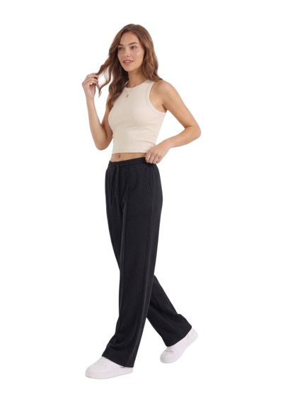 Thıff Gymwear Kadın Modal Kumaş Önü Çimalı Bağcıklı Eşofman Altı Siyah