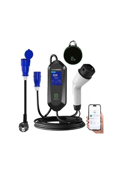 32a 7kw Taşınabilir Elektrikli Araç Şarj İstasyonu - 5 Metre Kablo - Type 2 - Eu Plug