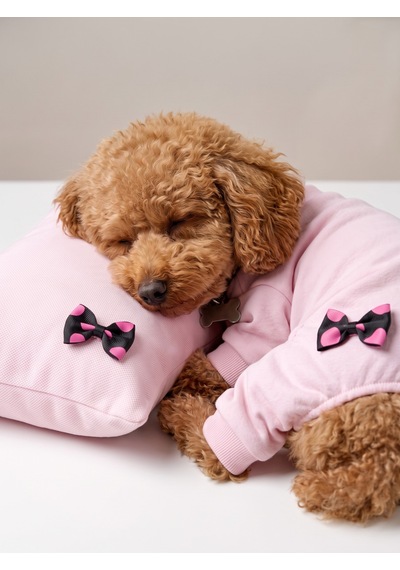 Pinkie Mouse Köpek Uyku Seti Pembe Kalın Penye Köpek Tulumu Ve Kurdele Detaylı Mini Yastık 2 Parça
