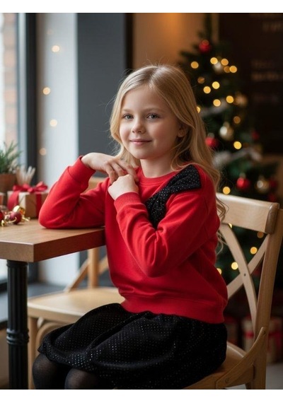 Zekids Kız Çocuk Yumuşak Dokulu Büyük Fiyonk Detaylı Işıltılı Etekli Takım-16437 Kırmızı Zekids Kız Çocuk Yumuşak Dokulu Büyük Fiyonk Detaylı Işıltılı Etekli Takım-16437 Kırmızı