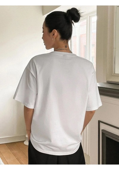 Kadın Beyaz Classical Ön Baskılı Oversize T-shirt Beyaz