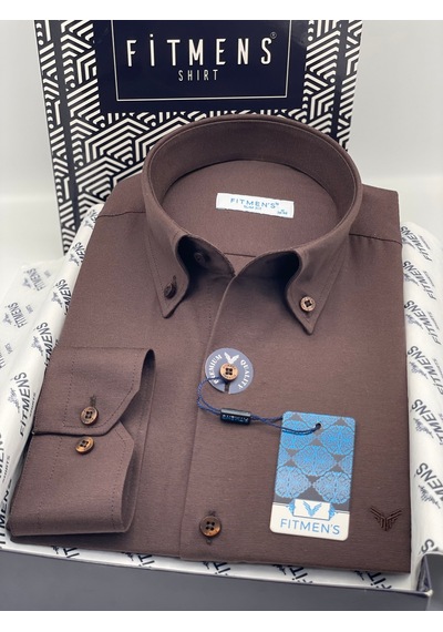 Slim Fit Uzun Kol Pamuklu Hediye Kutulu Kolay Ütülenebilir Erkek Gömlek Fs-002225 - Koyu Kahve-3379
