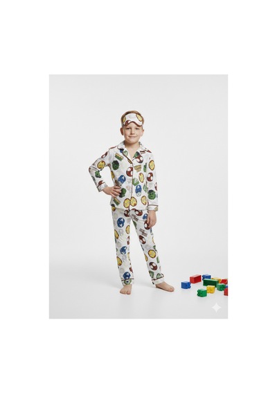 Beka Kids Renkli Karakter Desenli Uzun Kollu Önden Düğmeli Gömlek Yaka Erkek Çocuk Pijama Takımı Ve Göz Bandı Ekru Beka Kids Renkli Karakter Desenli Uzun Kollu Önden Düğmeli Gömlek Yaka Erkek Çocuk Pijama Takımı Ve Göz Bandı Ekru