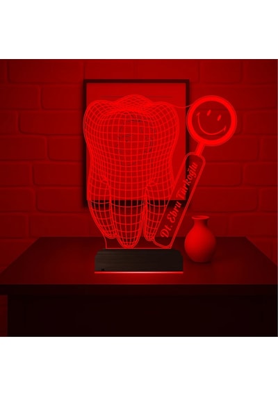 Luvivia Smile Diş Hekimi Diş Doktoru Hediye Kişiye Özel 3d Lamba - Masa Gece Lambası V1 Şeffaf