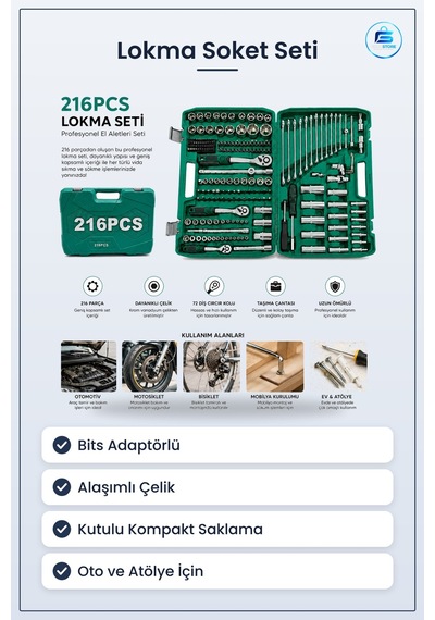 Lokma Soket Seti Bits Adaptörlü Krom Vanadyum Çelik Koçan Tamir O