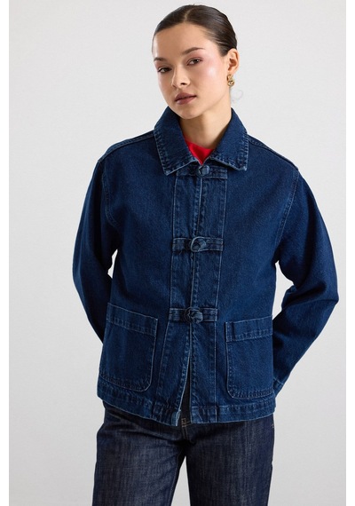 Olcay Birit Kapamalı Denim Ceket Koyu Mavi 8297
