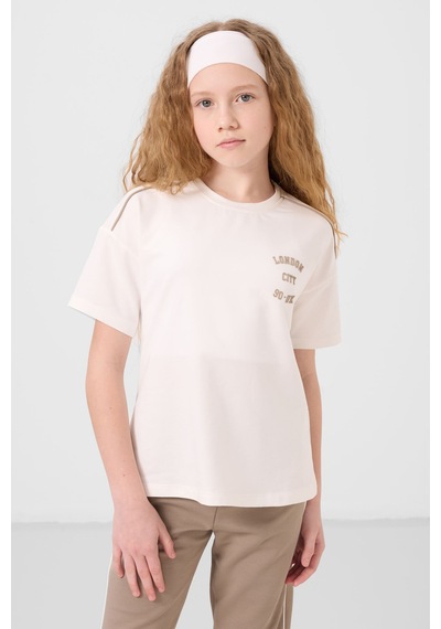 Tommylife Ekru-koyu Bej O Yaka Baskılı Lastik Paçalı Standart Fit Kız Çocuk Eşofman Takım - 75186 Ekru/koyu Bej Ekru - Koyu Bej