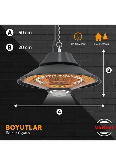 Elirg R.c Led Işıklı Elektrikli Isıtıcı, 2000 W, Uzaktan Kumandalı, İki Isıtma Kademesi, Ip45, Balkon Isıtıc